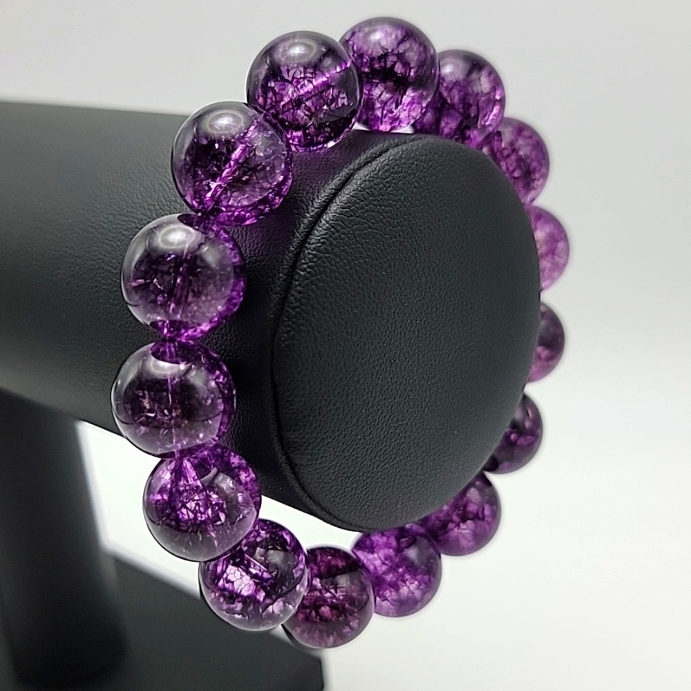 14mm Genuine Purple Super 7 Seven Lepidocrocite Natural Gemstone Beaded Bracelet